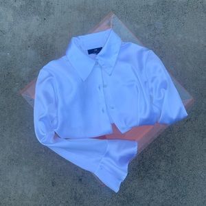 90’s Satin White Bell Sleeve Button UP